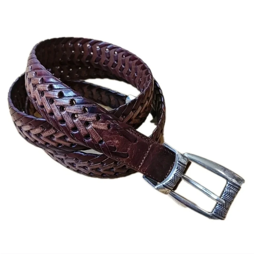 Onyx Brighton Vintage Belt Adult Size 38 Brown Braided Silver Buckle Width 1.5